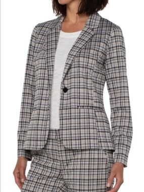 Liver pool Suit Set Plaid Single Button Blazer in Beige and Black and trouser